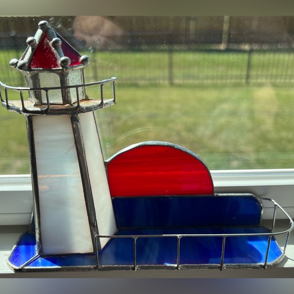 1980 Vintage Lighthouse Stained glass business card holder - Picture 3 of 10